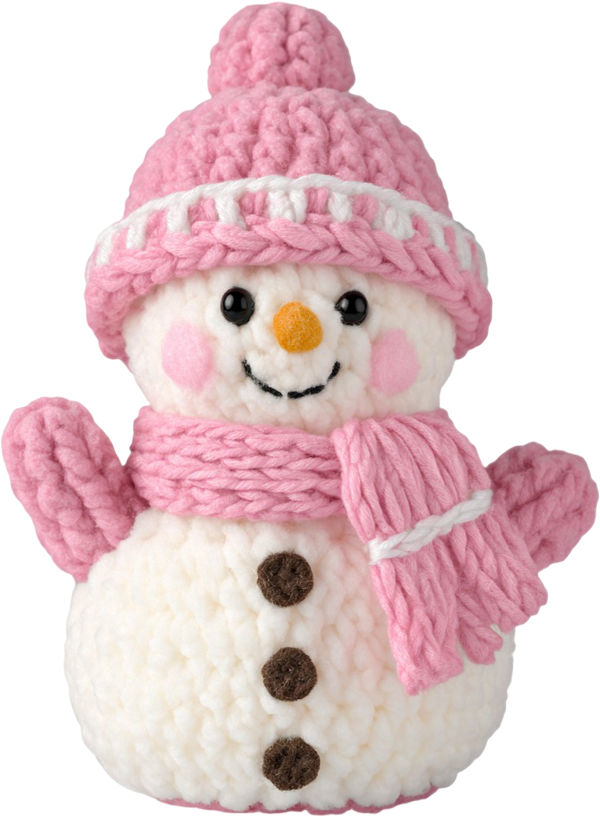 Faux Yarn Crochet Pink Snowman - Christmas Ready to Press DTF Transfer