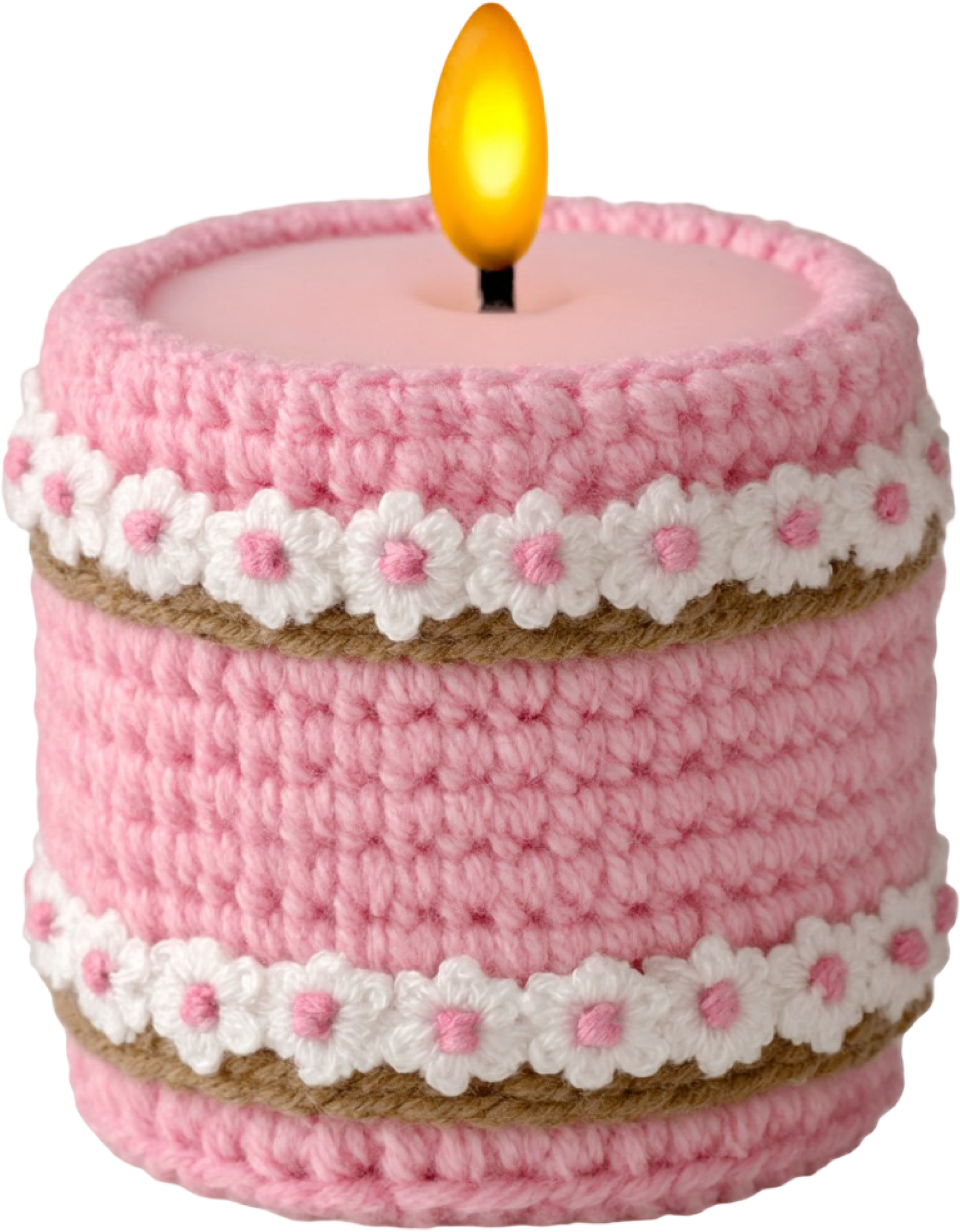 Faux Yarn Crochet Pink Candle - Christmas Ready to Press DTF Transfer