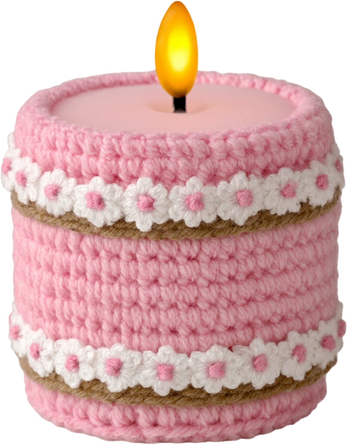 Faux Yarn Crochet Pink Candle - Christmas Ready to Press DTF Transfer