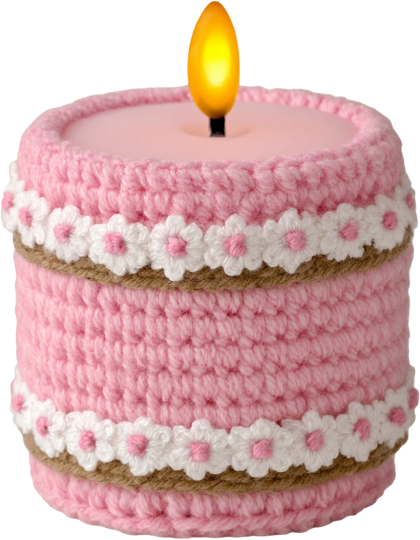 Faux Yarn Crochet Pink Candle - Christmas Ready to Press DTF Transfer