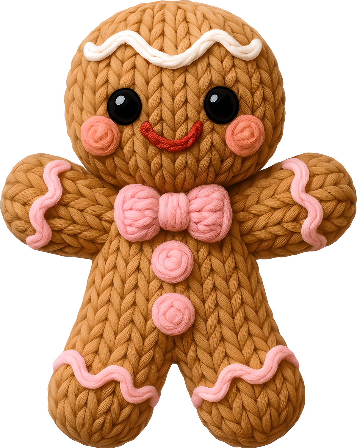 Faux Yarn Crochet Gingerbread Man - Christmas Ready to Press DTF Transfer