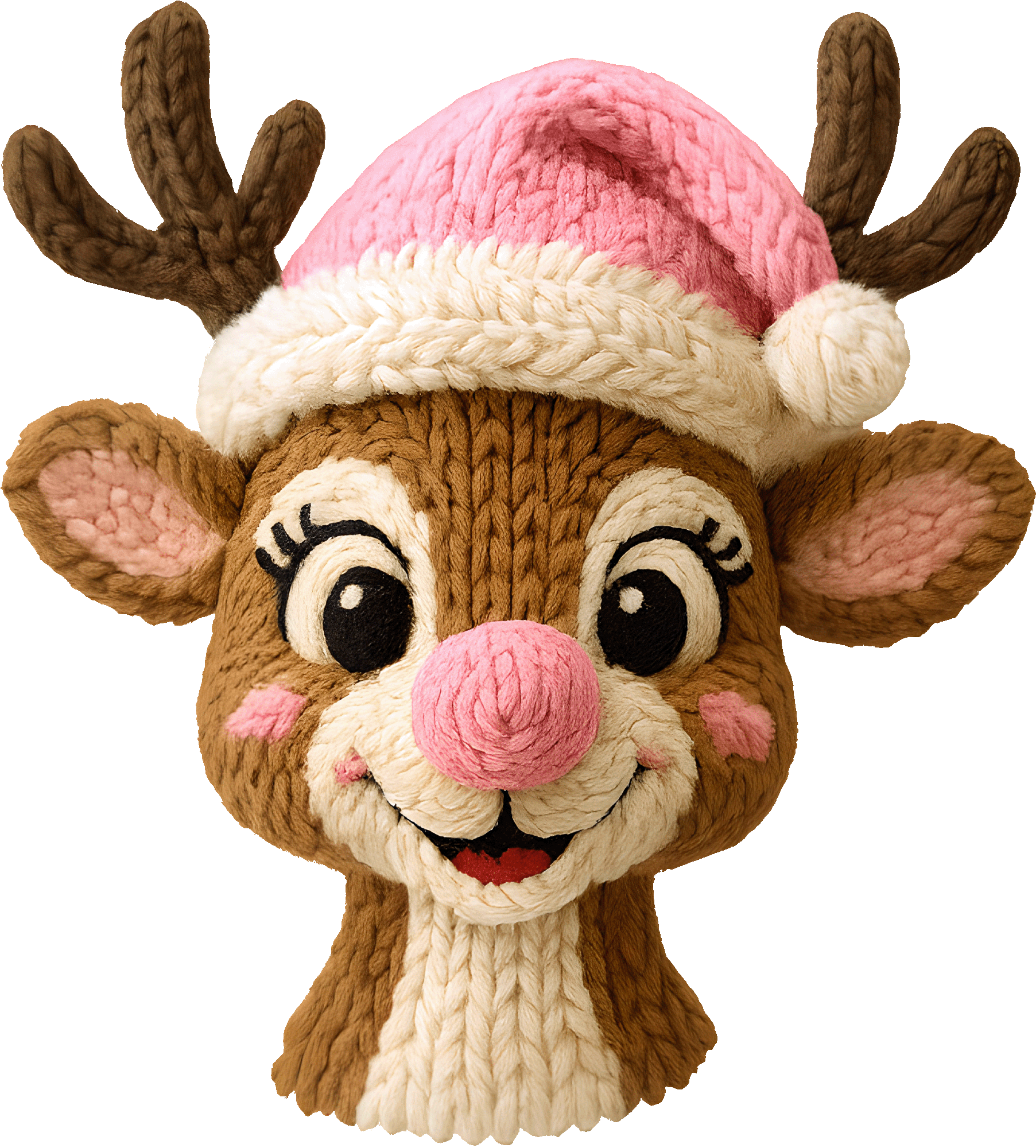 Faux Yarn Crochet Pink Reindeer - Christmas Ready to Press DTF Transfer