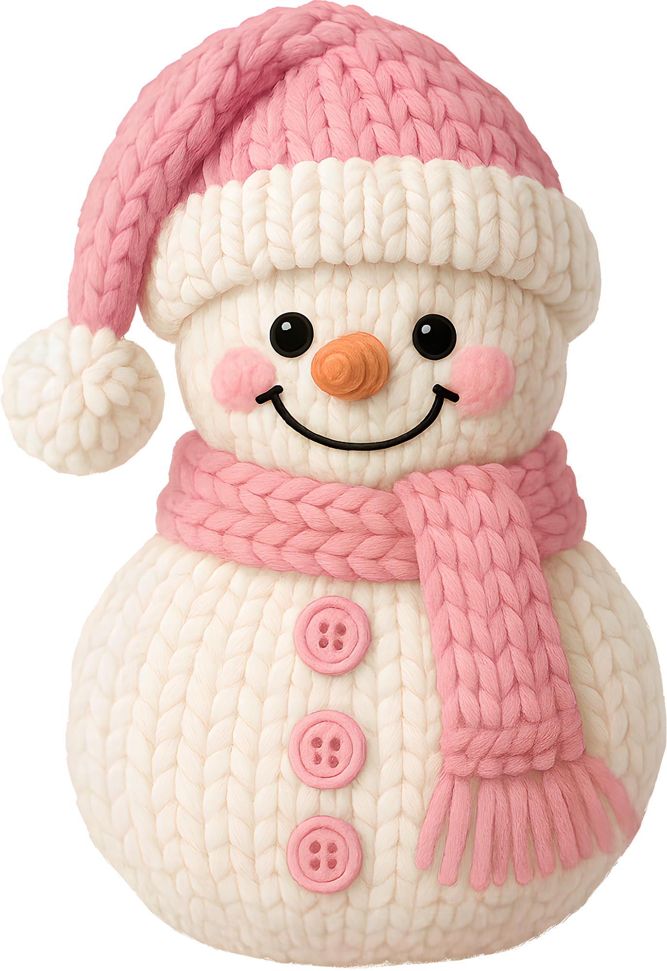 Faux Yarn Crochet Pink Snowman - Christmas Ready to Press DTF Transfer