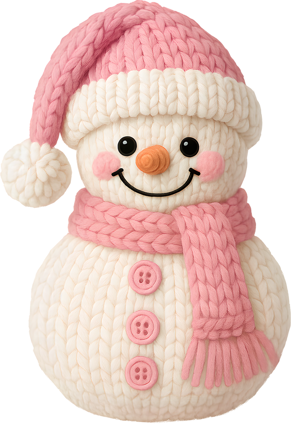 Faux Yarn Crochet Pink Snowman - Christmas Ready to Press DTF Transfer