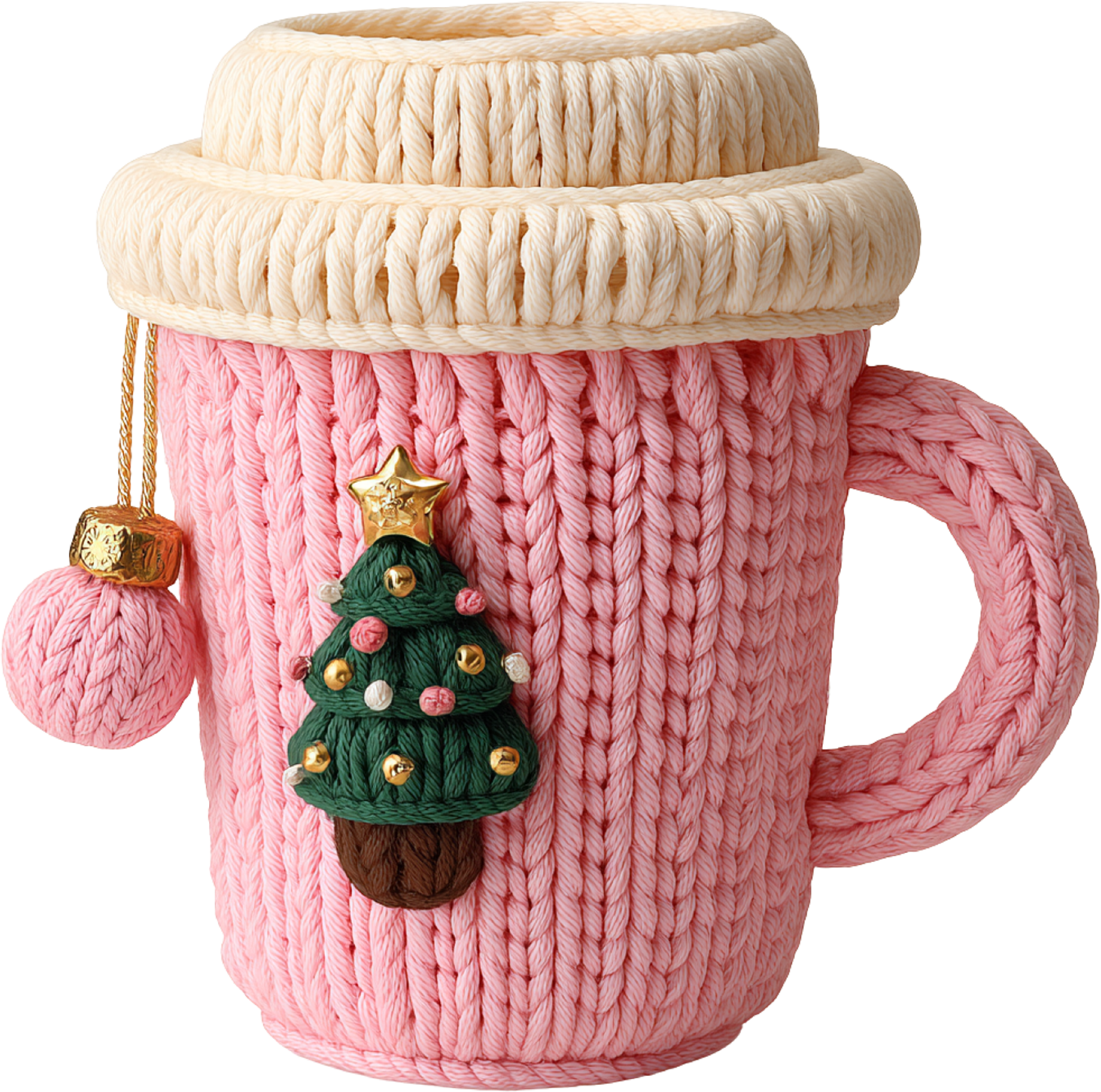 Faux Yarn Crochet Pink Coffe Cup - Christmas Ready to Press DTF Transfer