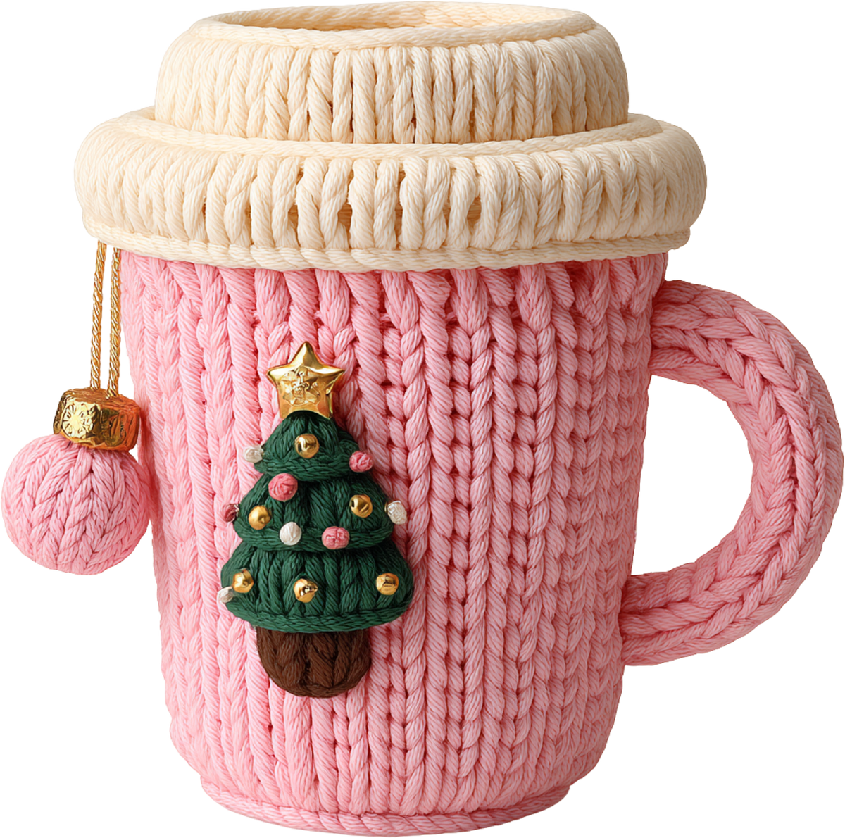 Faux Yarn Crochet Pink Coffe Cup - Christmas Ready to Press DTF Transfer