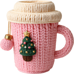 Faux Yarn Crochet Pink Coffe Cup - Christmas Ready to Press DTF Transfer