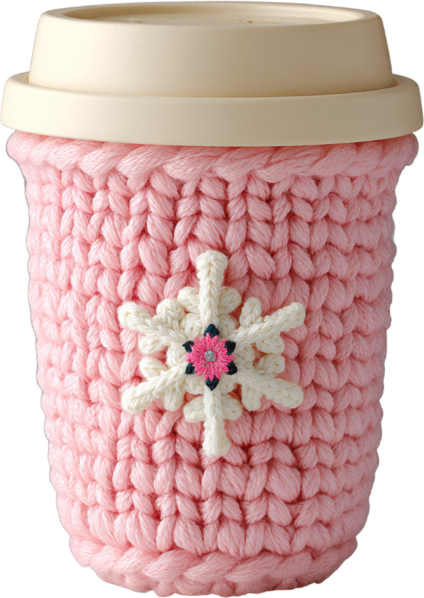 Faux Yarn Crochet Pink Coffee Cup - Christmas Ready to Press DTF Transfer