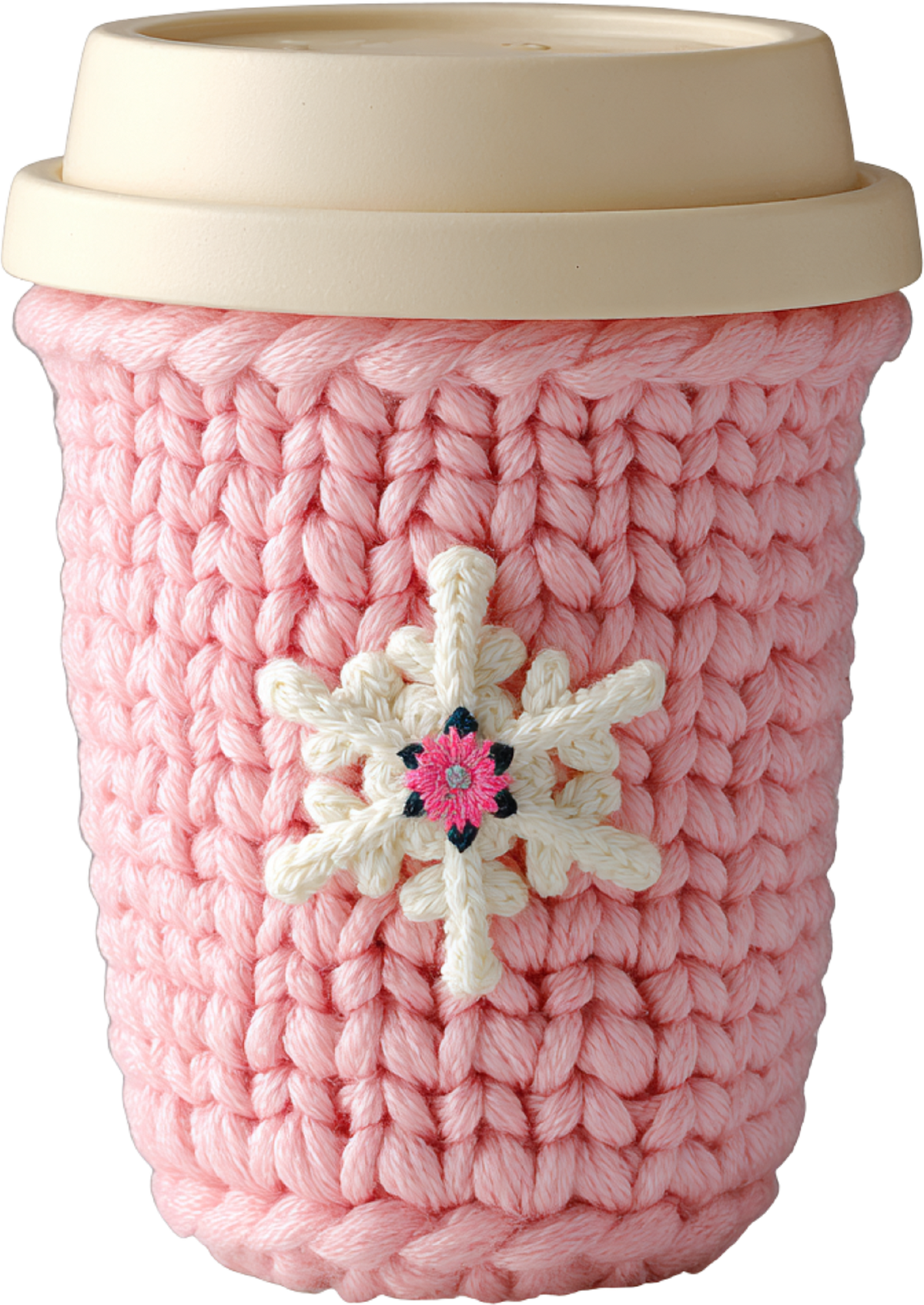 Faux Yarn Crochet Pink Coffee Cup - Christmas Ready to Press DTF Transfer
