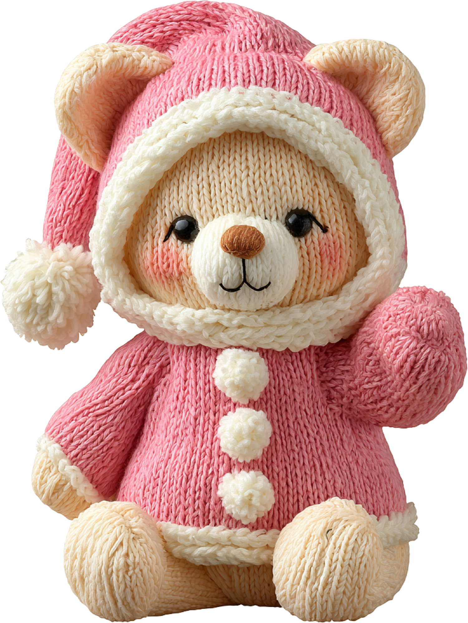 Faux Yarn Crochet Pink Teddy Bear - Christmas Ready to Press DTF Transfer