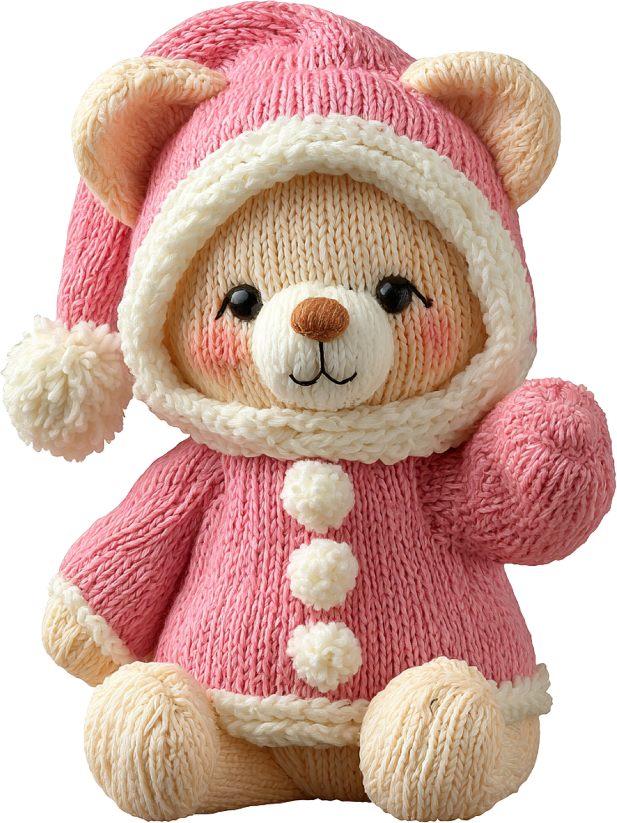 Faux Yarn Crochet Pink Teddy Bear - Christmas Ready to Press DTF Transfer