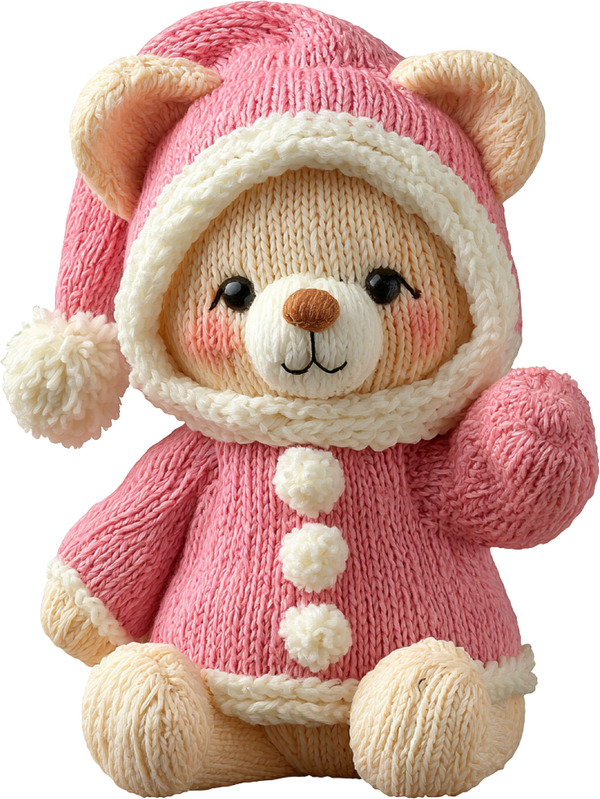 Faux Yarn Crochet Pink Teddy Bear - Christmas Ready to Press DTF Transfer