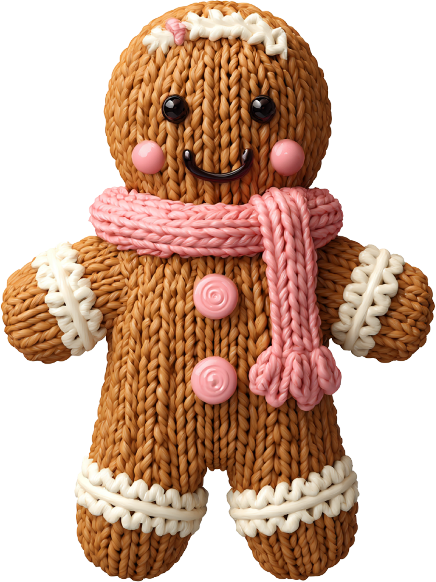 Faux Yarn Crochet Pink Gingerbread Man - Christmas Ready to Press DTF Transfer