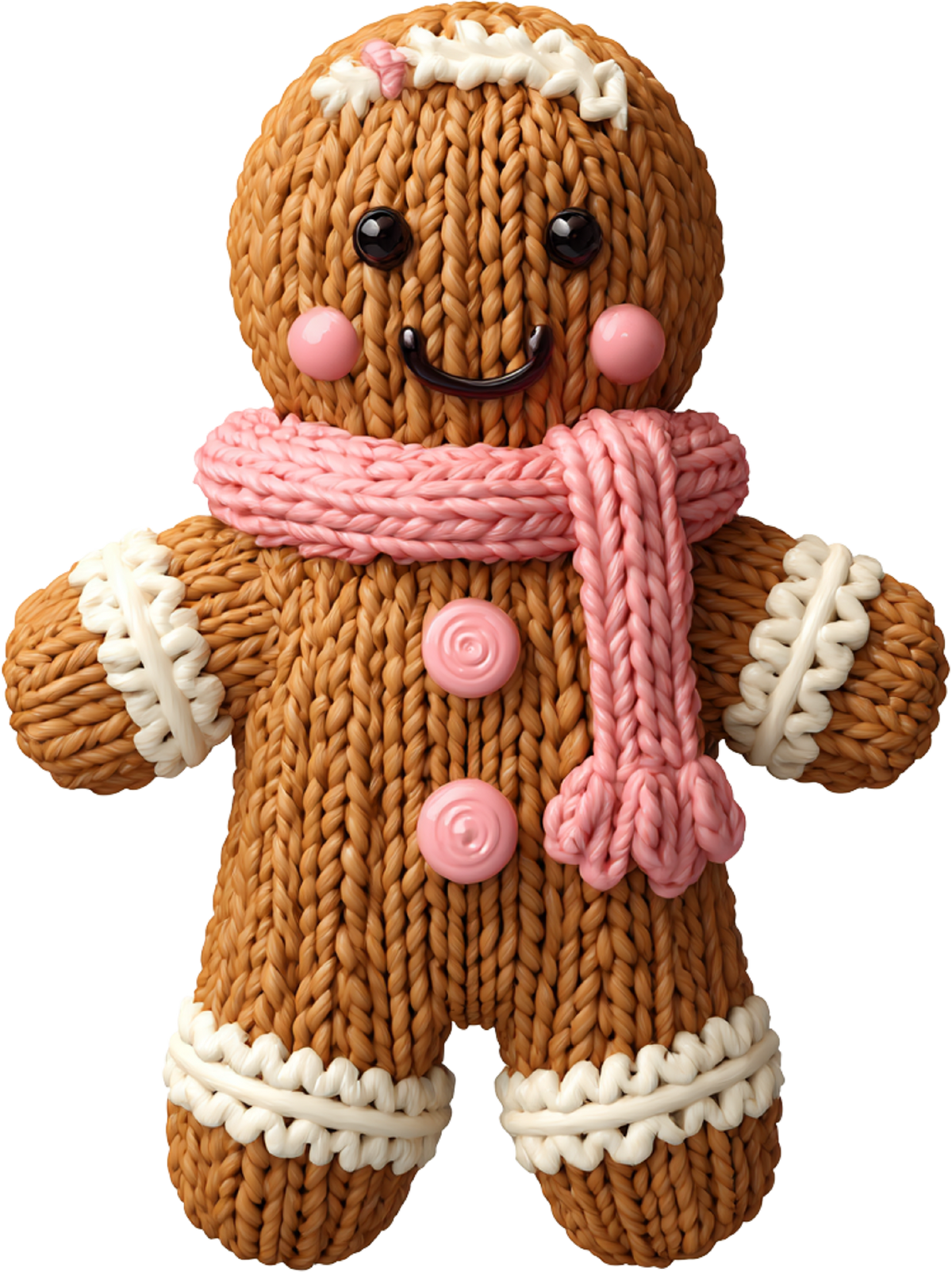 Faux Yarn Crochet Pink Gingerbread Man - Christmas Ready to Press DTF Transfer