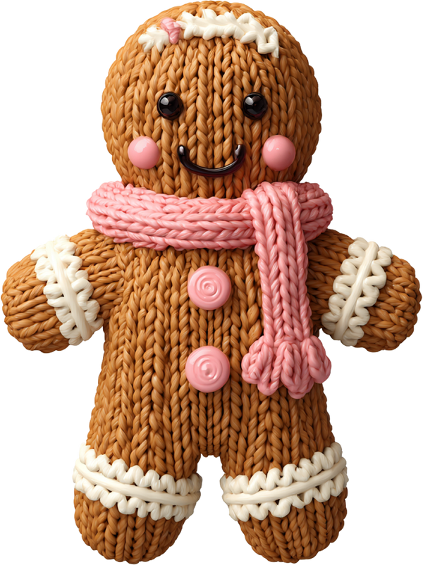 Faux Yarn Crochet Pink Gingerbread Man - Christmas Ready to Press DTF Transfer