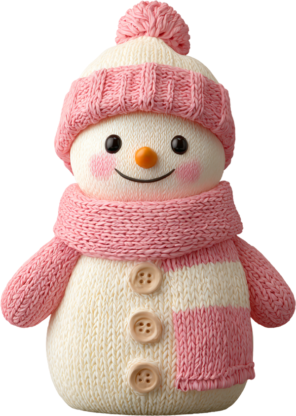 Faux Yarn Crochet Pink Snowman - Christmas Ready to Press DTF Transfer