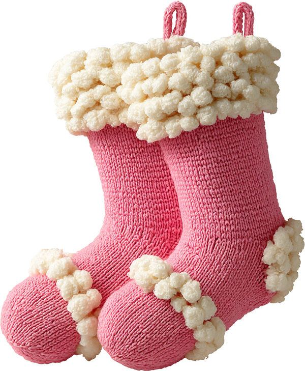 Faux Yarn Crochet Pink Socks - Christmas Ready to Press DTF Transfer