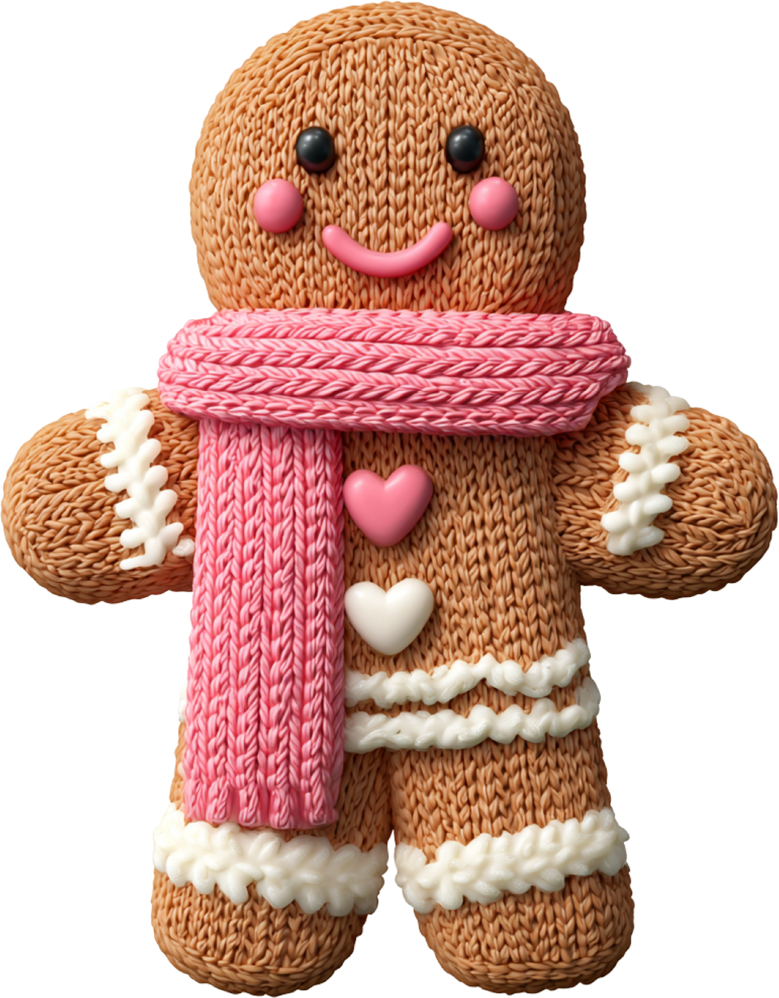 Faux Yarn Crochet Pink Gingerbread Man - Christmas Ready to Press DTF Transfer