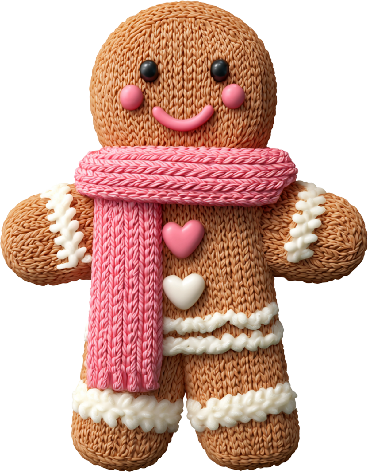 Faux Yarn Crochet Pink Gingerbread Man - Christmas Ready to Press DTF Transfer