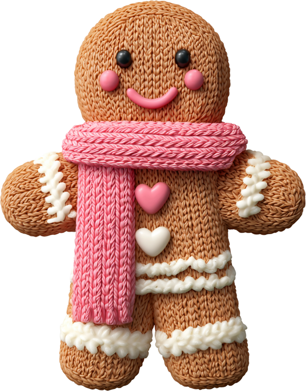 Faux Yarn Crochet Pink Gingerbread Man - Christmas Ready to Press DTF Transfer
