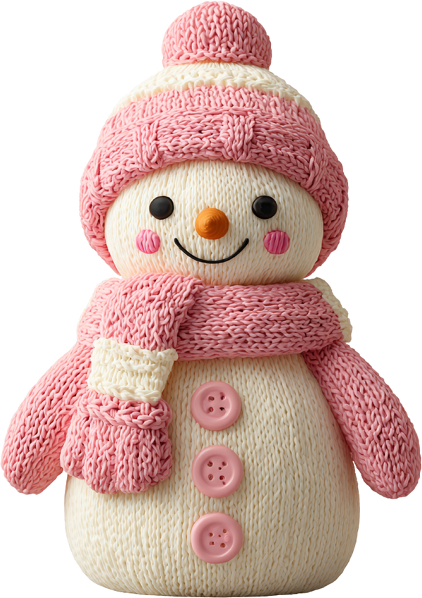 Faux Yarn Crochet Pink Snowman - Christmas Ready to Press DTF Transfer