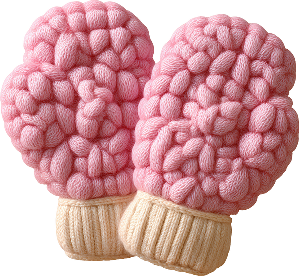Faux Yarn Crochet Pink Glove - Christmas Ready to Press DTF Transfer