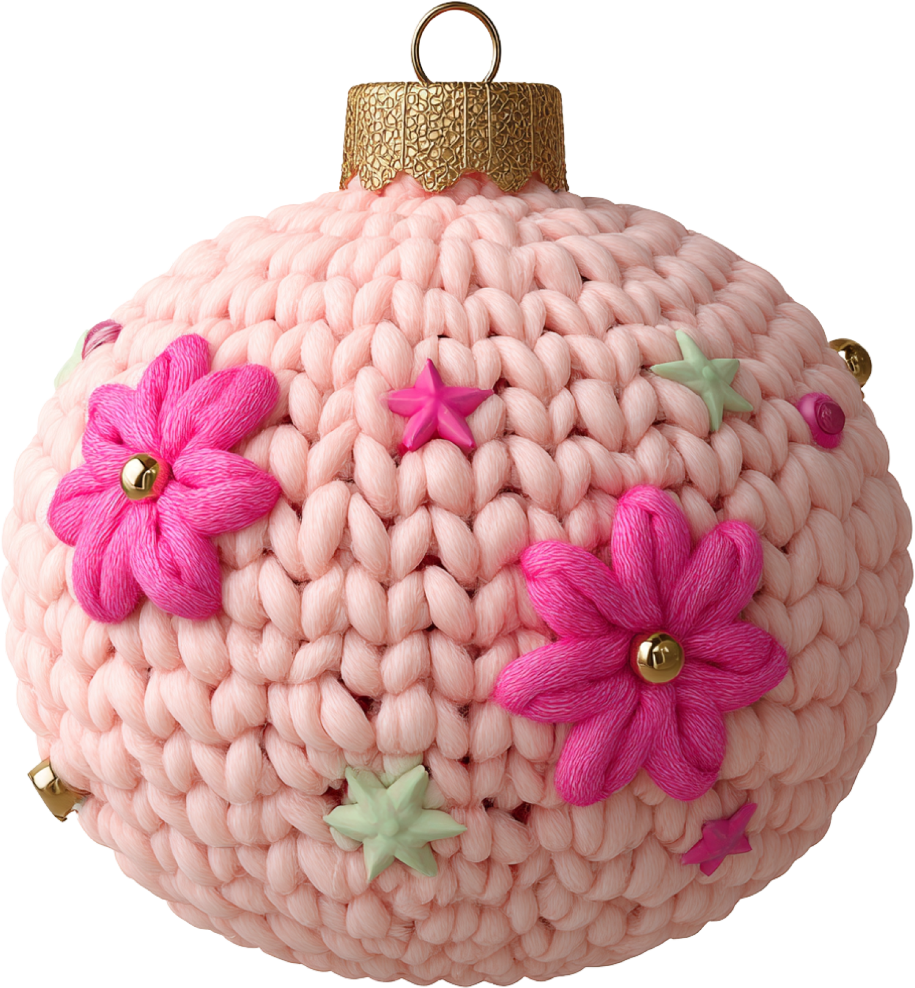 Faux Yarn Crochet Pink Ornament - Christmas Ready to Press DTF Transfer