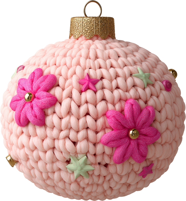 Faux Yarn Crochet Pink Ornament - Christmas Ready to Press DTF Transfer