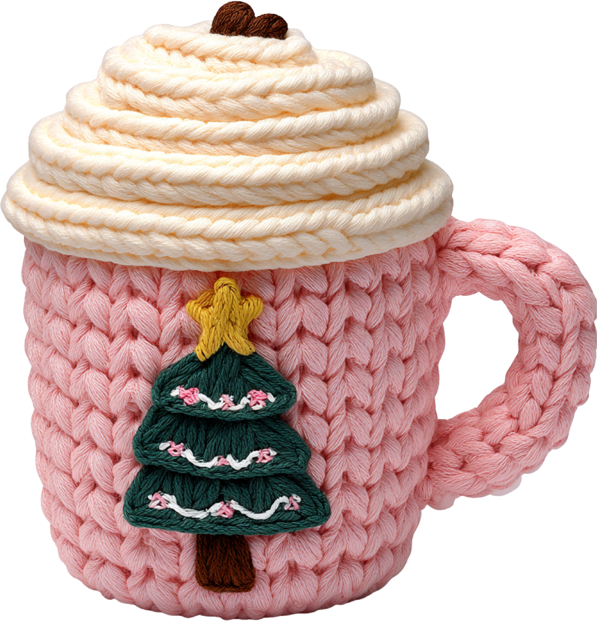 Faux Yarn Crochet Pink Coffee Mug - Christmas Ready to Press DTF Transfer