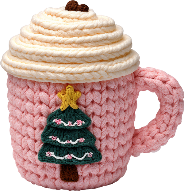 Faux Yarn Crochet Pink Coffee Mug - Christmas Ready to Press DTF Transfer