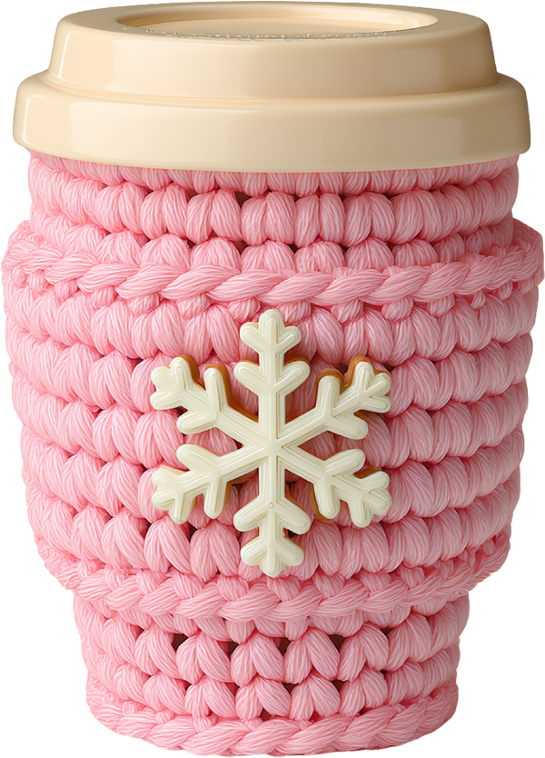 Faux Yarn Crochet Pink Coffee Cup - Christmas Ready to Press DTF Transfer