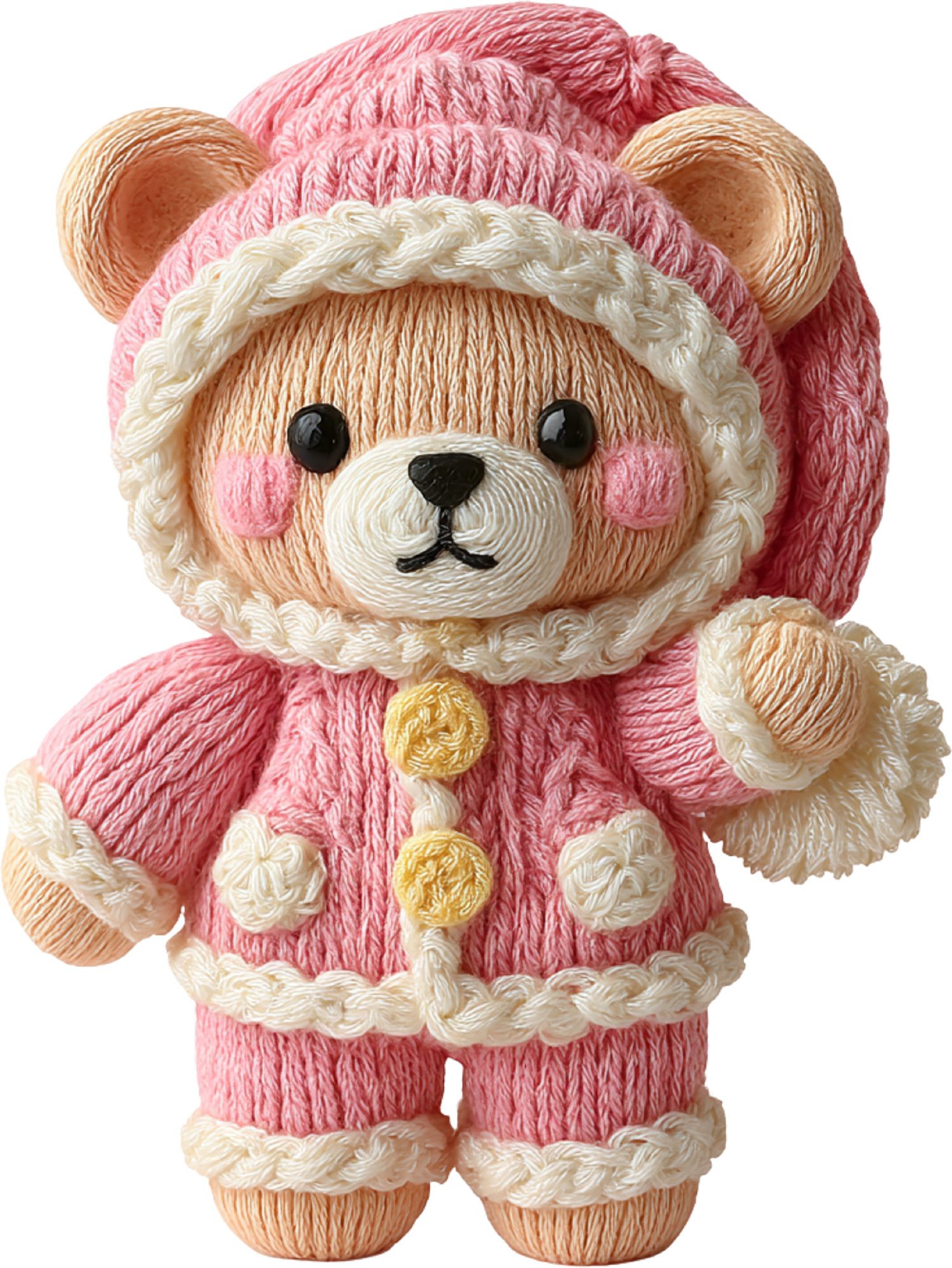 Faux Yarn Crochet Pink Teddy Bear - Christmas Ready to Press DTF Transfer