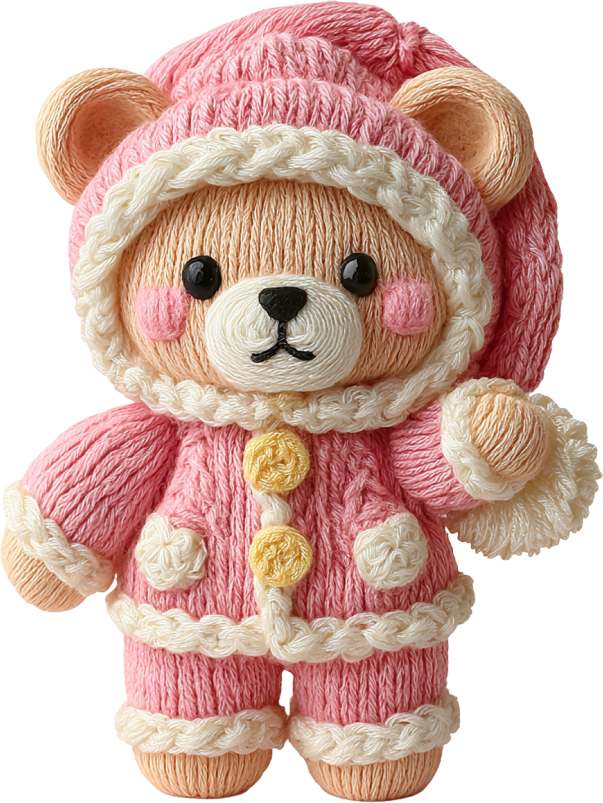 Faux Yarn Crochet Pink Teddy Bear - Christmas Ready to Press DTF Transfer