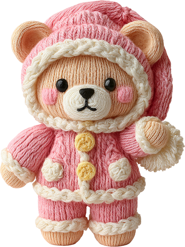 Faux Yarn Crochet Pink Teddy Bear - Christmas Ready to Press DTF Transfer