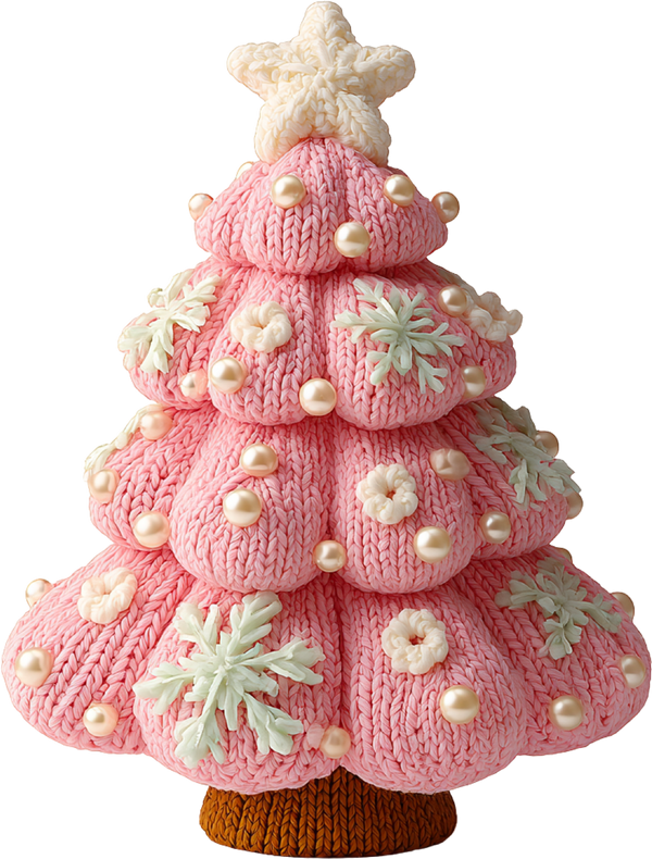Faux Yarn Crochet Pink Christmas Tree - Christmas Ready to Press DTF Transfer