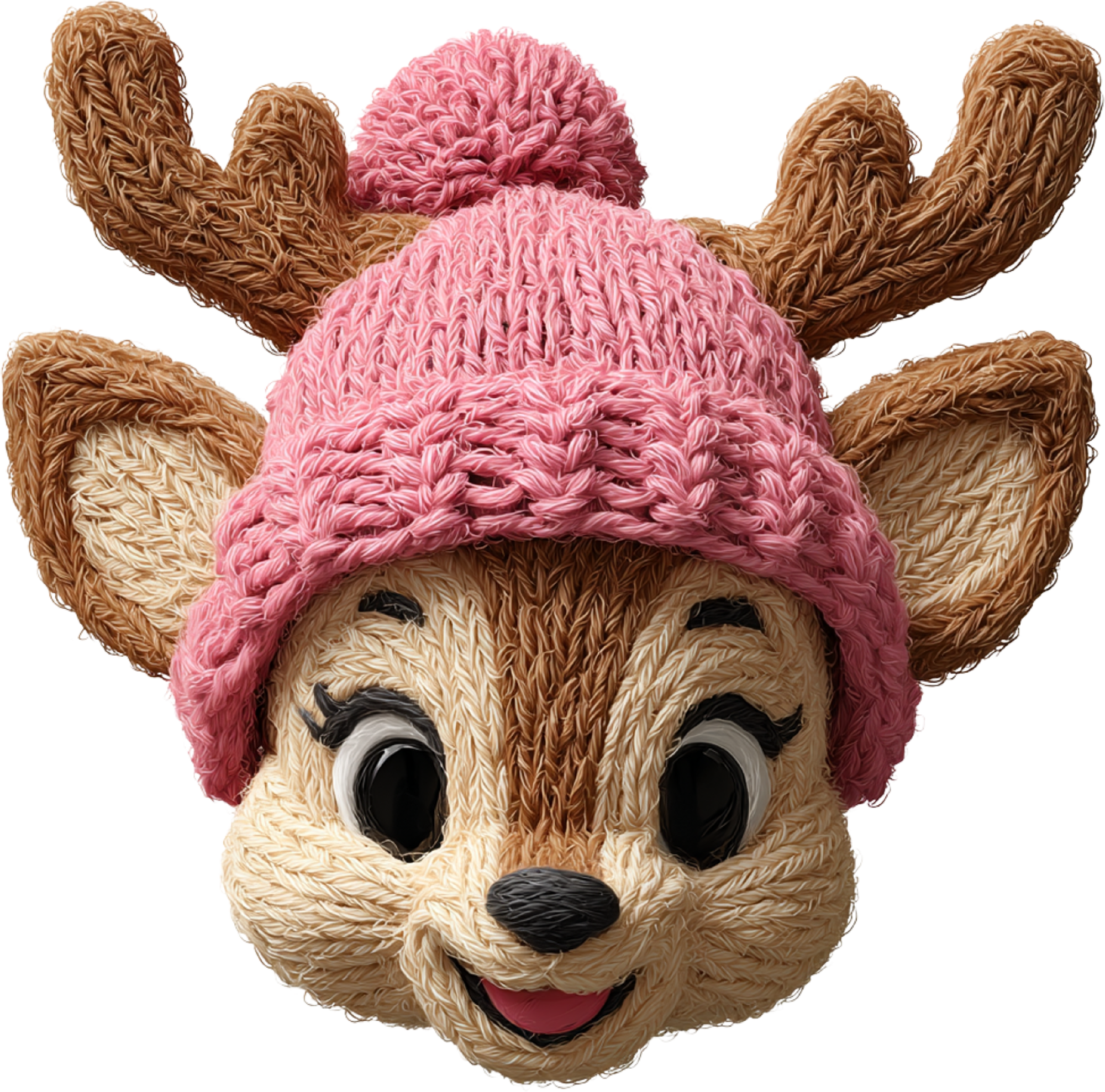 Faux Yarn Crochet Pink Reindeer - Christmas Ready to Press DTF Transfer