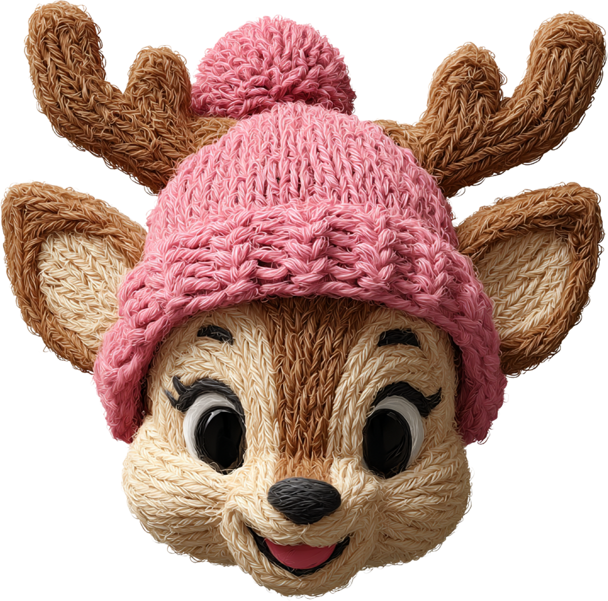Faux Yarn Crochet Pink Reindeer - Christmas Ready to Press DTF Transfer