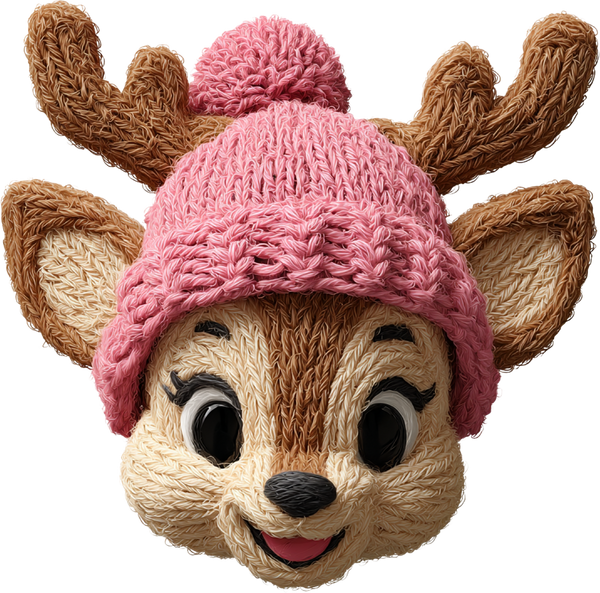 Faux Yarn Crochet Pink Reindeer - Christmas Ready to Press DTF Transfer