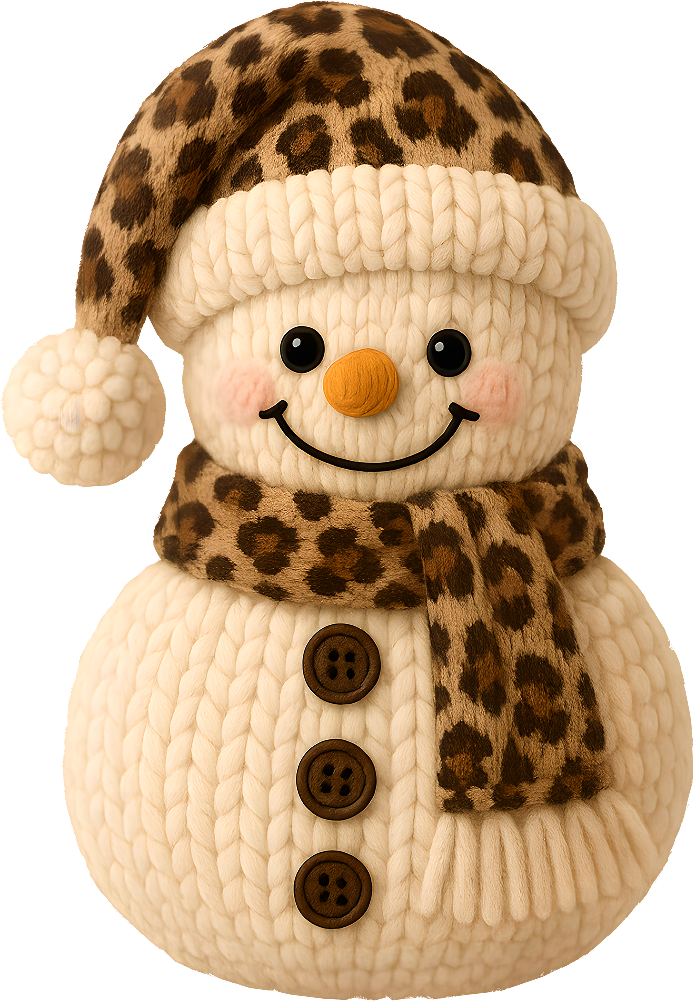Faux Yarn Crochet Leopard Snowman - Christmas Ready to Press DTF Transfer