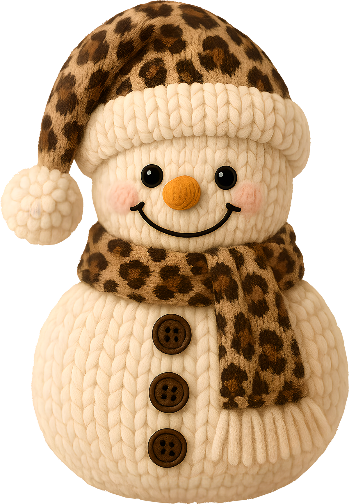 Faux Yarn Crochet Leopard Snowman - Christmas Ready to Press DTF Transfer