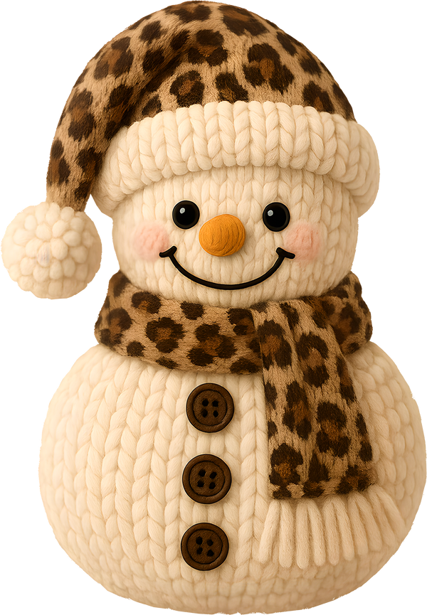 Faux Yarn Crochet Leopard Snowman - Christmas Ready to Press DTF Transfer