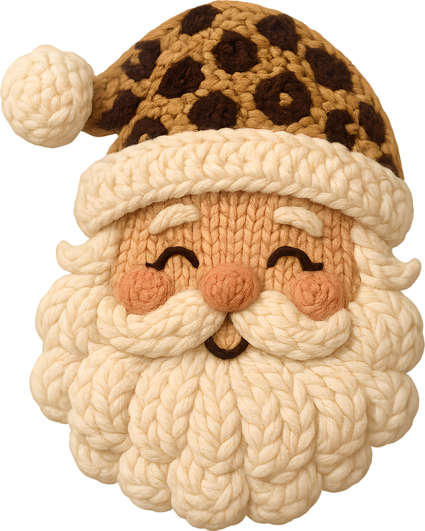 Faux Yarn Crochet Leopard Santa - Christmas Ready to Press DTF Transfer