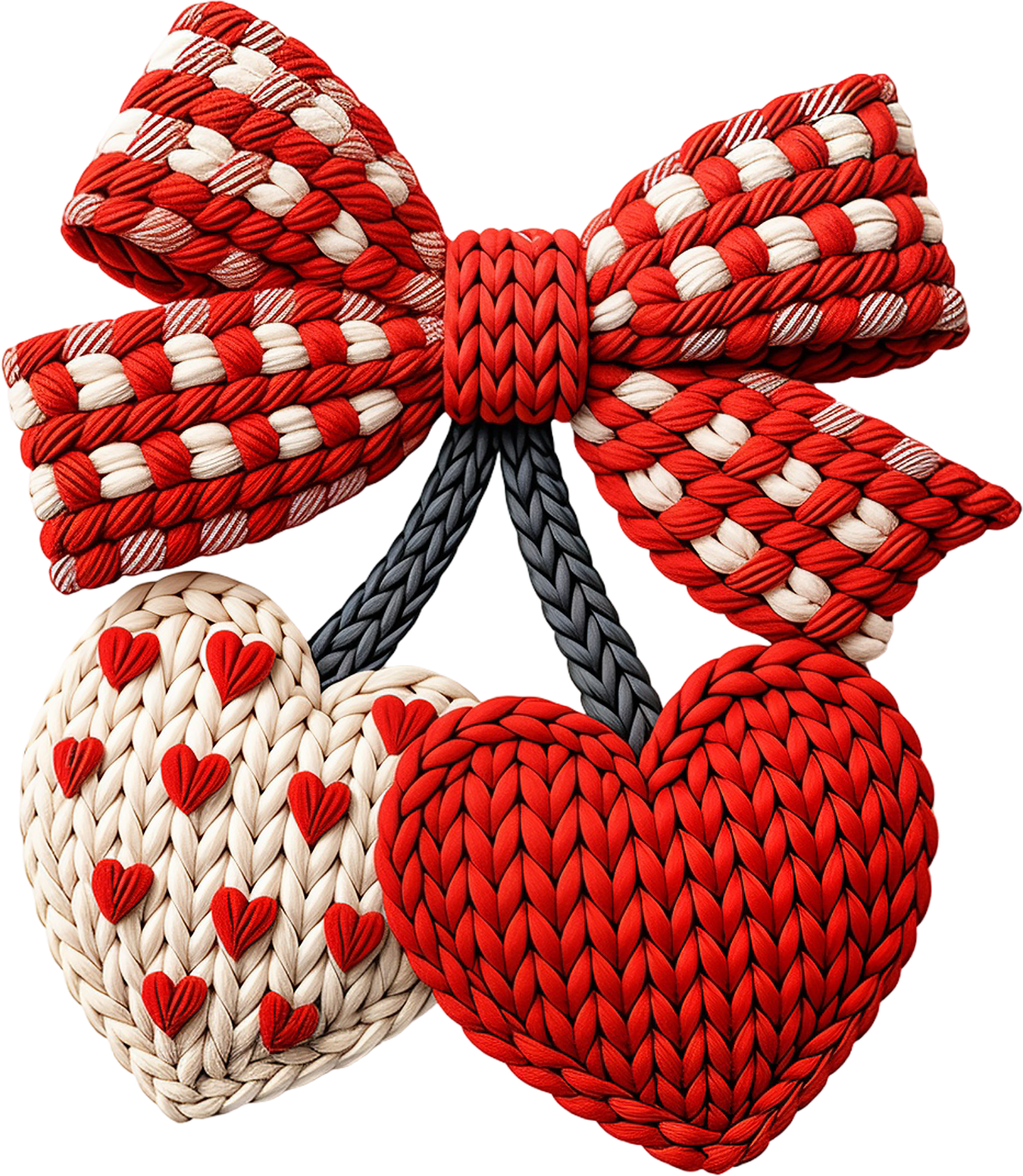 Faux Yarn Crochet Heart Cherry - Valentines Day Ready to Press DTF Transfer