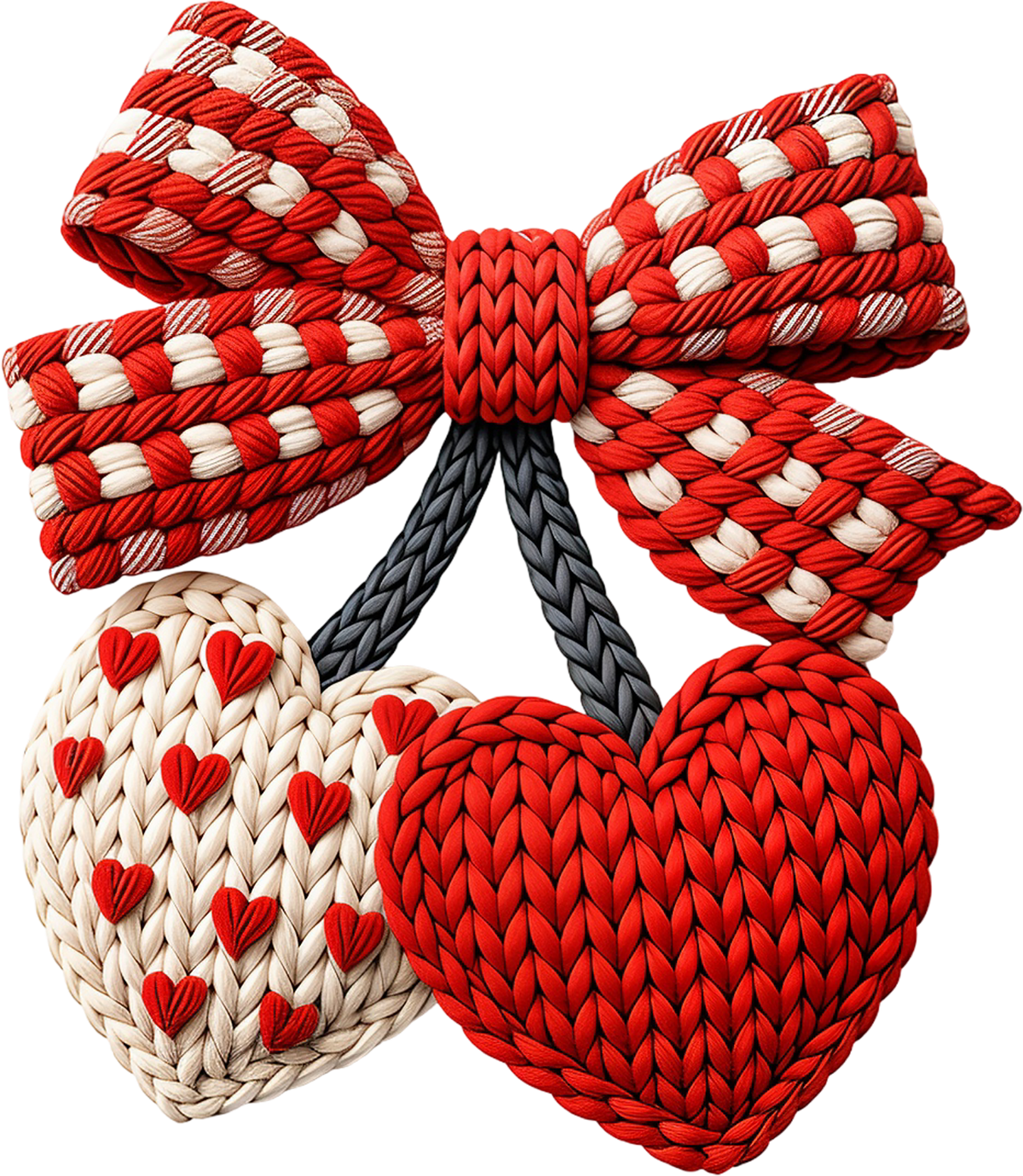Faux Yarn Crochet Heart Cherry - Valentines Day Ready to Press DTF Transfer