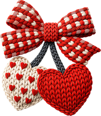 Faux Yarn Crochet Heart Cherry - Valentines Day Ready to Press DTF Transfer