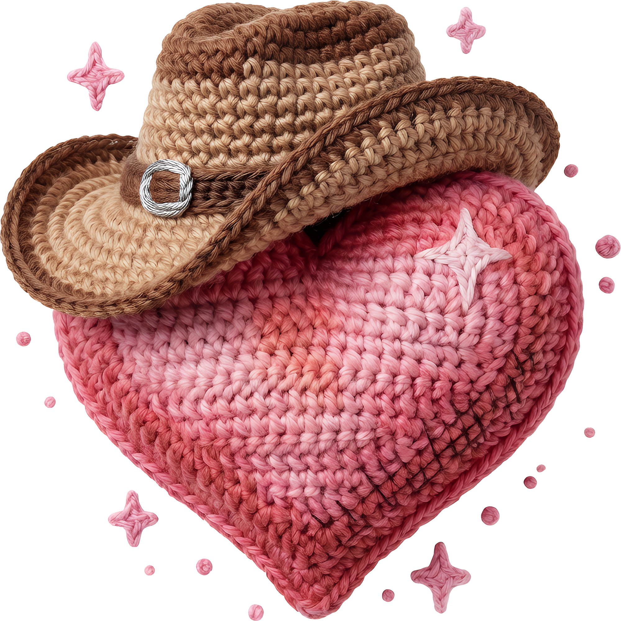 Faux Yarn Crochet Western Heart - Valentines Day Ready to Press DTF Transfer
