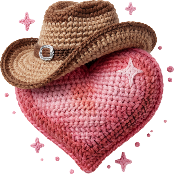 Faux Yarn Crochet Western Heart - Valentines Day Ready to Press DTF Transfer
