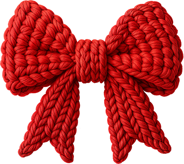 Faux Yarn Crochet Red Bow - Valentines Day Ready to Press DTF Transfer