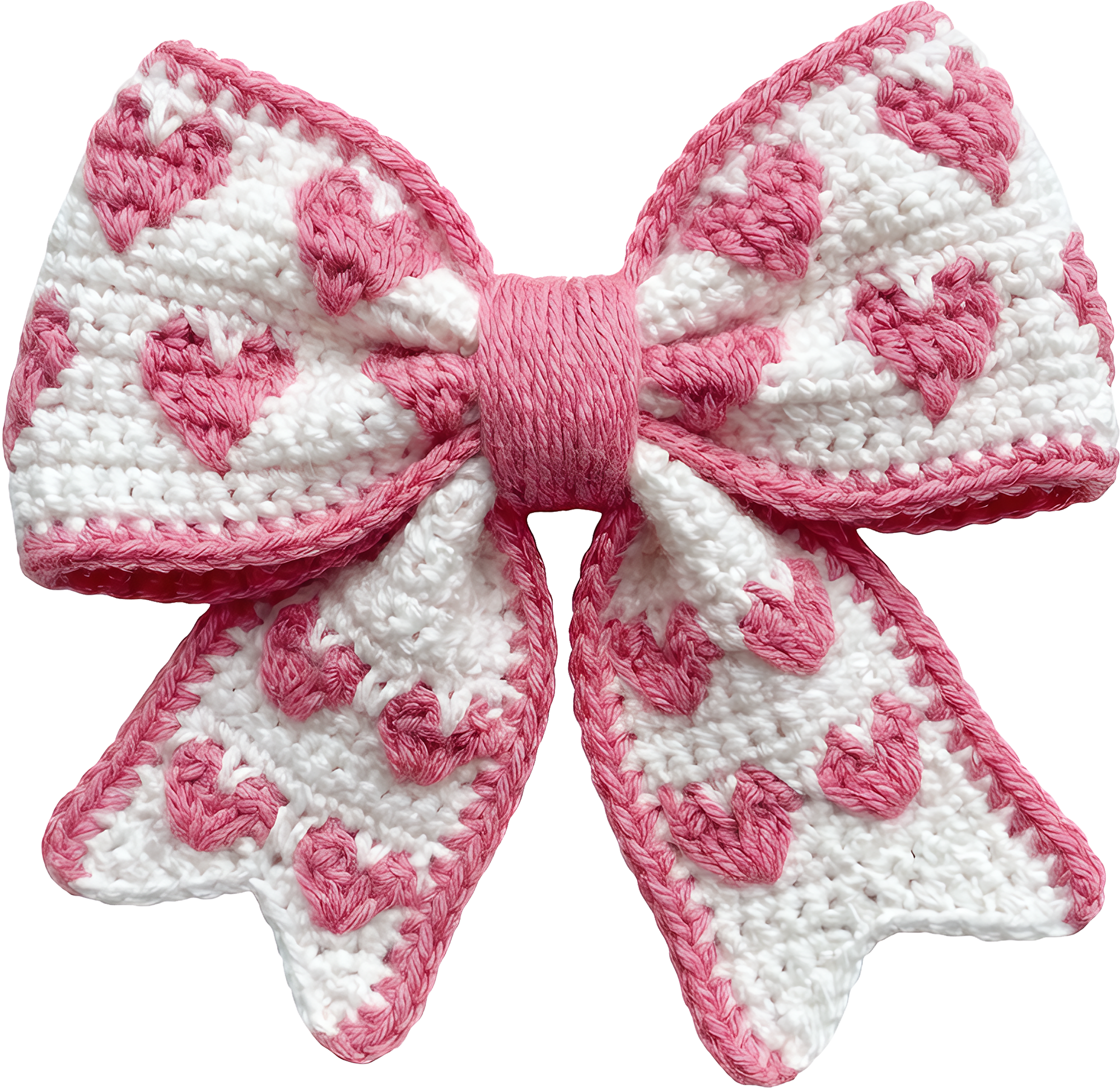 Faux Yarn Crochet Pink Heart Bow - Valentines Day Ready to Press DTF Transfer