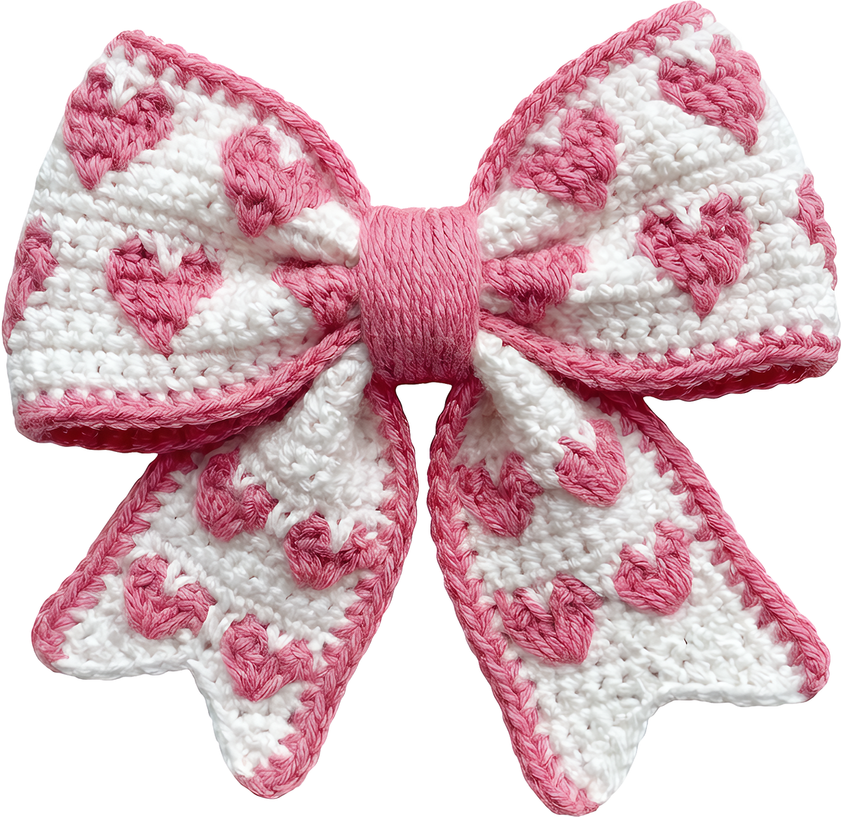 Faux Yarn Crochet Pink Heart Bow - Valentines Day Ready to Press DTF Transfer